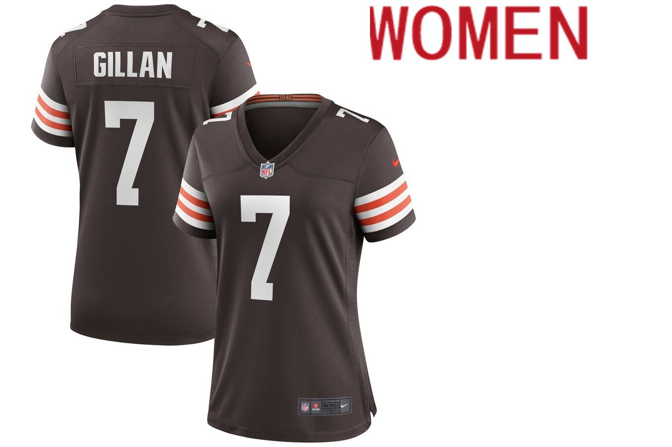 Women Cleveland Browns #7 Jamie Gillan Nike Brown Game NFL Jersey